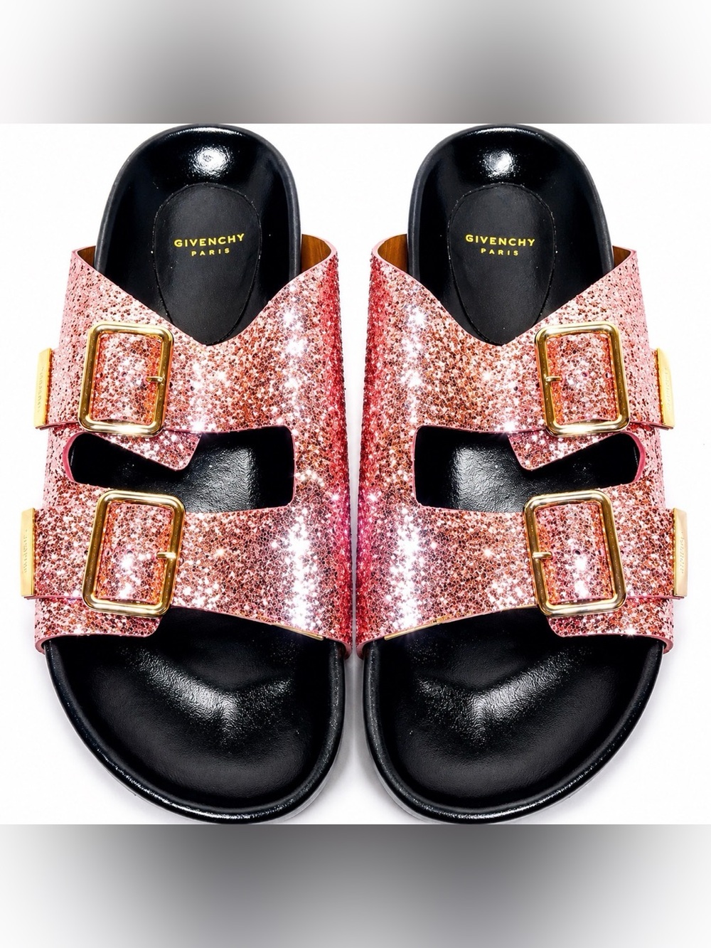 GIVENCHY Pink Swiss Glitter Double Buckle Sandals